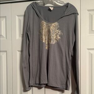 Balance Collection Charcoal Hoodie with Metallic Gold Design Ptp is 21 1/2